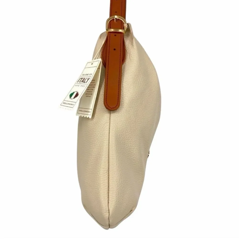NWT Valentina Latte Pebbled Leather Hobo Italy